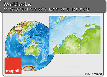 Physical Location Map of the Area around 13° 55' 11" S, 127° 34' 30" E