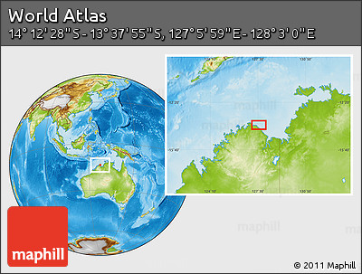 Physical Location Map of the Area around 13° 55' 11" S, 127° 34' 30" E