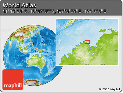 Physical Location Map of the Area around 13° 55' 11" S, 127° 34' 30" E