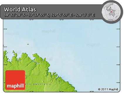 Physical Map of the Area around 13° 55' 11" S, 127° 34' 30" E