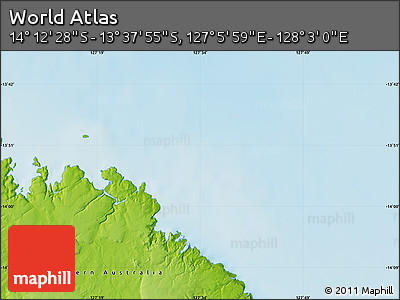 Physical Map of the Area around 13° 55' 11" S, 127° 34' 30" E