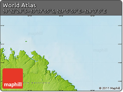 Physical Map of the Area around 13° 55' 11" S, 127° 34' 30" E