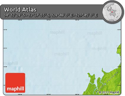 Physical Map of the Area around 13° 55' 11" S, 129° 16' 30" E