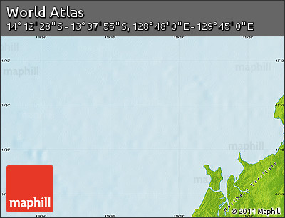 Physical Map of the Area around 13° 55' 11" S, 129° 16' 30" E