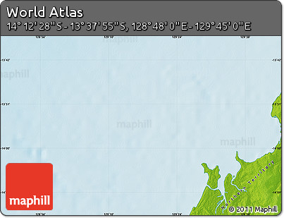 Physical Map of the Area around 13° 55' 11" S, 129° 16' 30" E