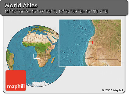Satellite Location Map of the Area around 13° 55' 11" S, 12° 49' 29" E