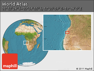Satellite Location Map of the Area around 13° 55' 11" S, 12° 49' 29" E