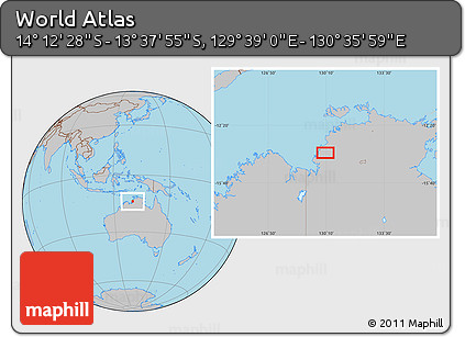 Gray Location Map of the Area around 13° 55' 11" S, 130° 7' 30" E