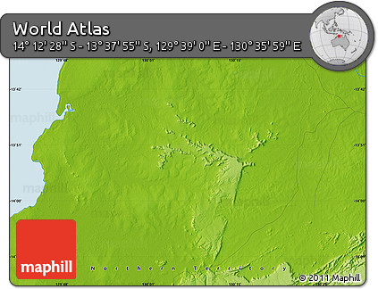 Physical Map of the Area around 13° 55' 11" S, 130° 7' 30" E