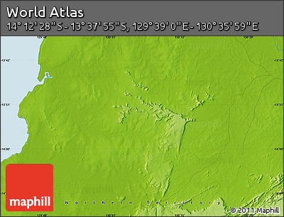 Physical Map of the Area around 13° 55' 11" S, 130° 7' 30" E