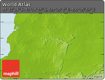 Physical Map of the Area around 13° 55' 11" S, 130° 7' 30" E