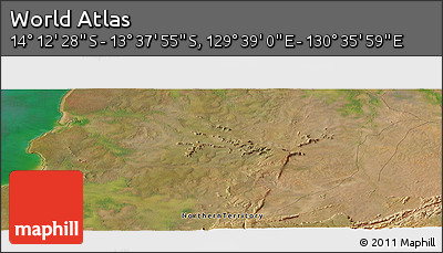 Satellite Panoramic Map of the Area around 13° 55' 11" S, 130° 7' 30" E