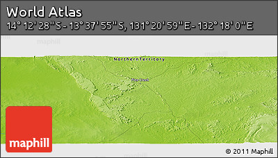 Physical Panoramic Map of the Area around 13° 55' 11" S, 131° 49' 29" E