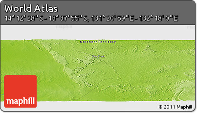 Physical Panoramic Map of the Area around 13° 55' 11" S, 131° 49' 29" E