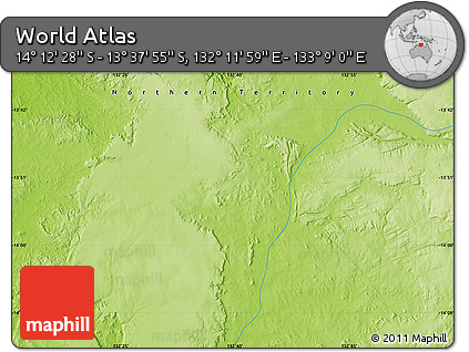 Physical Map of the Area around 13° 55' 11" S, 132° 40' 30" E