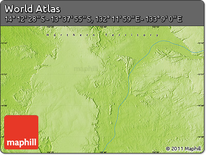 Physical Map of the Area around 13° 55' 11" S, 132° 40' 30" E