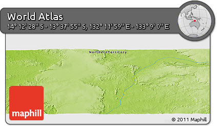 Physical Panoramic Map of the Area around 13° 55' 11" S, 132° 40' 30" E