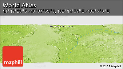 Physical Panoramic Map of the Area around 13° 55' 11" S, 132° 40' 30" E