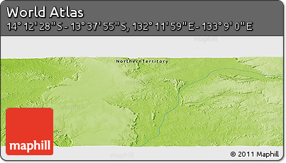 Physical Panoramic Map of the Area around 13° 55' 11" S, 132° 40' 30" E
