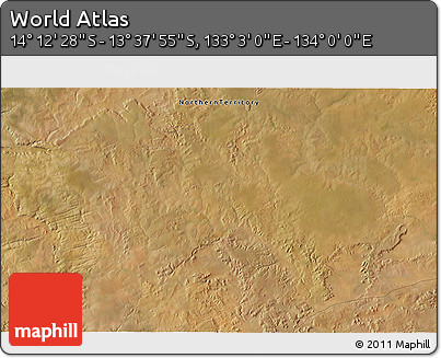 Satellite 3D Map of the Area around 13° 55' 11" S, 133° 31' 30" E