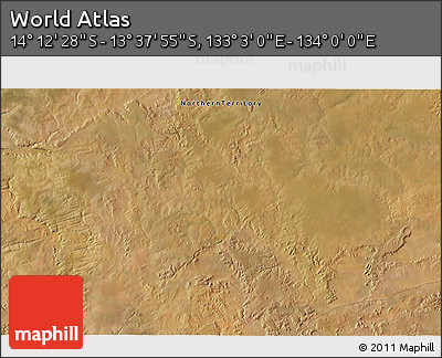 Satellite 3D Map of the Area around 13° 55' 11" S, 133° 31' 30" E