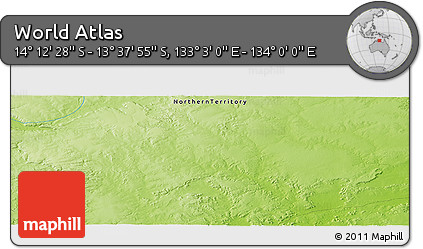 Physical Panoramic Map of the Area around 13° 55' 11" S, 133° 31' 30" E