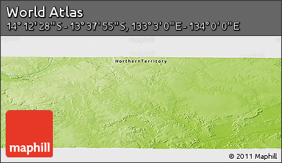 Physical Panoramic Map of the Area around 13° 55' 11" S, 133° 31' 30" E