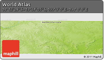 Physical Panoramic Map of the Area around 13° 55' 11" S, 133° 31' 30" E