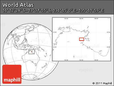 Blank Location Map of the Area around 13° 55' 11" S, 135° 13' 29" E