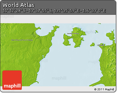 Physical 3D Map of the Area around 13° 55' 11" S, 136° 4' 29" E