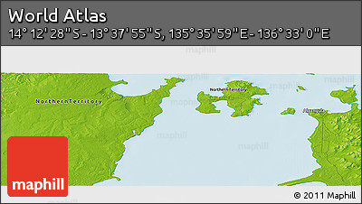 Physical Panoramic Map of the Area around 13° 55' 11" S, 136° 4' 29" E