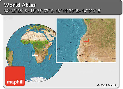 Satellite Location Map of the Area around 13° 55' 11" S, 13° 40' 30" E