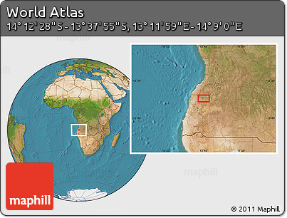 Satellite Location Map of the Area around 13° 55' 11" S, 13° 40' 30" E