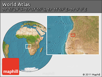 Satellite Location Map of the Area around 13° 55' 11" S, 13° 40' 30" E