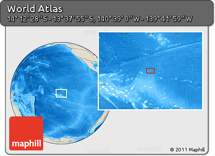 Shaded Relief Location Map of the Area around 13° 55' 11" S, 140° 10' 30" W