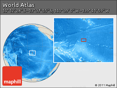 Shaded Relief Location Map of the Area around 13° 55' 11" S, 140° 10' 30" W