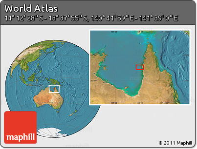 Satellite Location Map of the Area around 13° 55' 11" S, 141° 10' 30" E