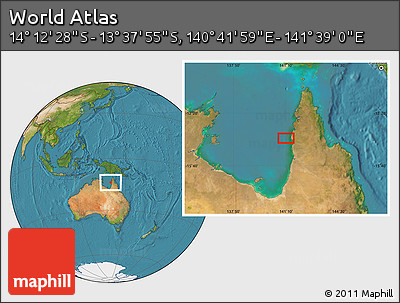 Satellite Location Map of the Area around 13° 55' 11" S, 141° 10' 30" E