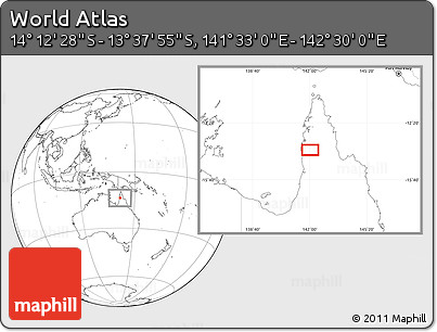 Blank Location Map of the Area around 13° 55' 11" S, 142° 1' 30" E