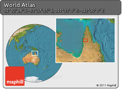 Satellite Location Map of the Area around 13° 55' 11" S, 142° 1' 30" E