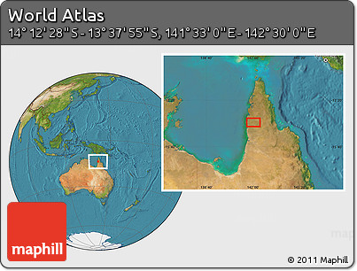 Satellite Location Map of the Area around 13° 55' 11" S, 142° 1' 30" E