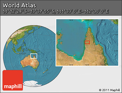 Satellite Location Map of the Area around 13° 55' 11" S, 142° 1' 30" E