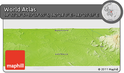 Physical Panoramic Map of the Area around 13° 55' 11" S, 142° 52' 30" E