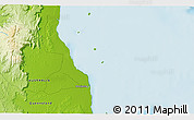 Physical 3D Map of the area around 13° 55' 11" S, 143° 43' 29" E