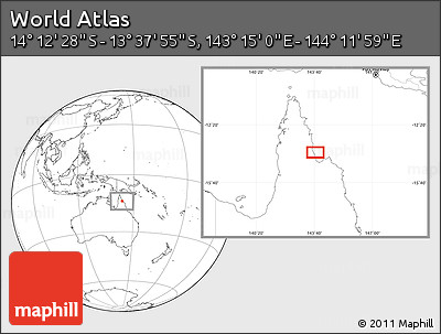 Blank Location Map of the Area around 13° 55' 11" S, 143° 43' 29" E