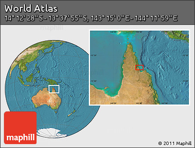 Satellite Location Map of the Area around 13° 55' 11" S, 143° 43' 29" E