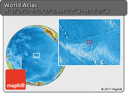 Physical Location Map of the Area around 13° 55' 11" S, 143° 34' 29" W