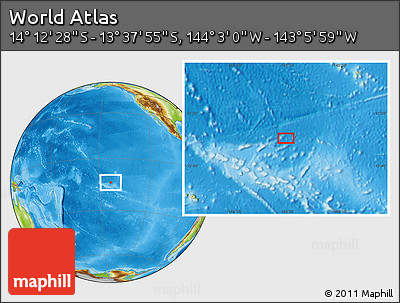 Physical Location Map of the Area around 13° 55' 11" S, 143° 34' 29" W