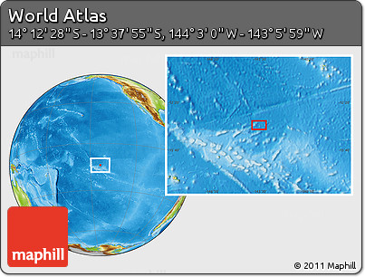 Physical Location Map of the Area around 13° 55' 11" S, 143° 34' 29" W