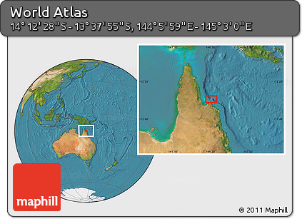 Satellite Location Map of the Area around 13° 55' 11" S, 144° 34' 29" E